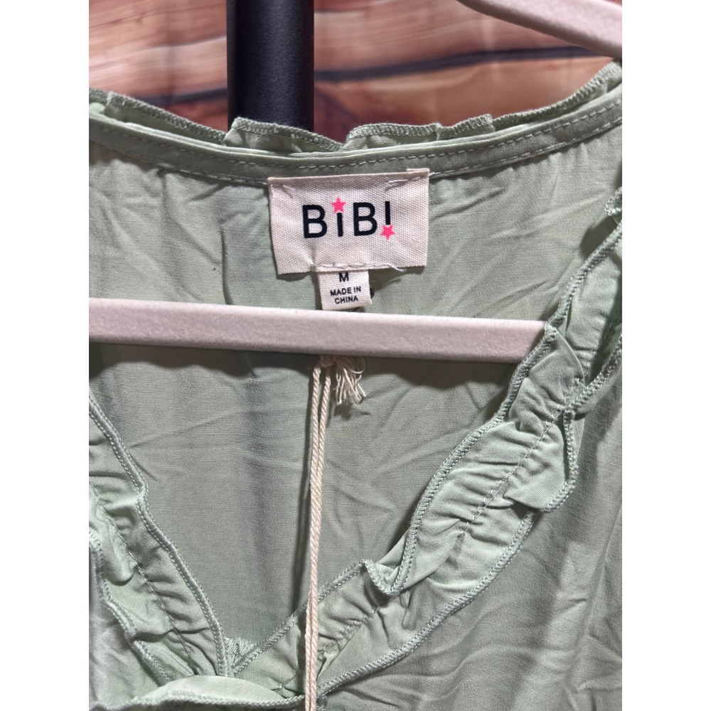 Bibi Ruffle Woven Dress Sage Green SZ M - Picture 3 of 6